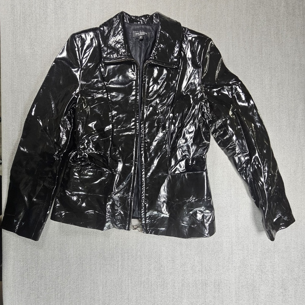 Iris Singer Collection Patent Leather Jacket Womens Size 8 Black Long Sleeve VTG